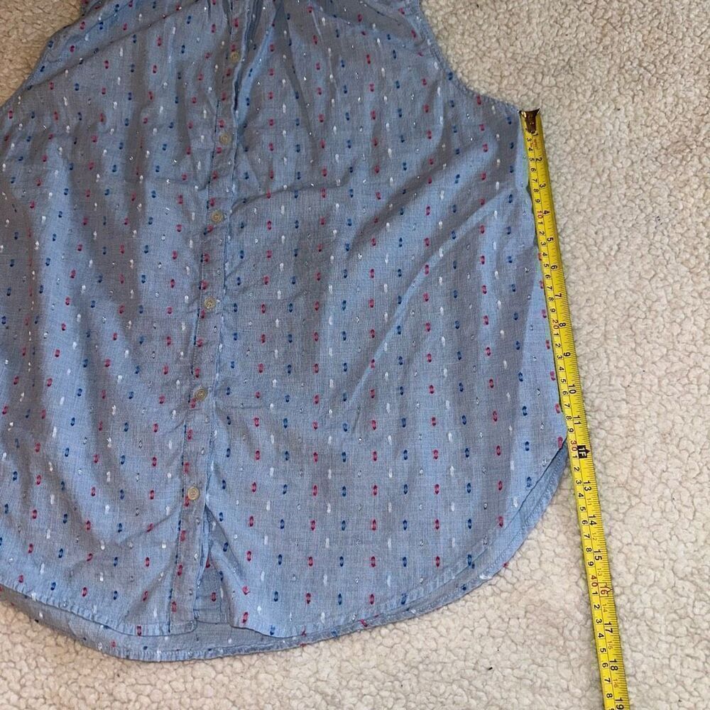 LOFT Women’s Button Up Light Blue with Colorful Embroidered Dots Size Large - Picture 7 of 8